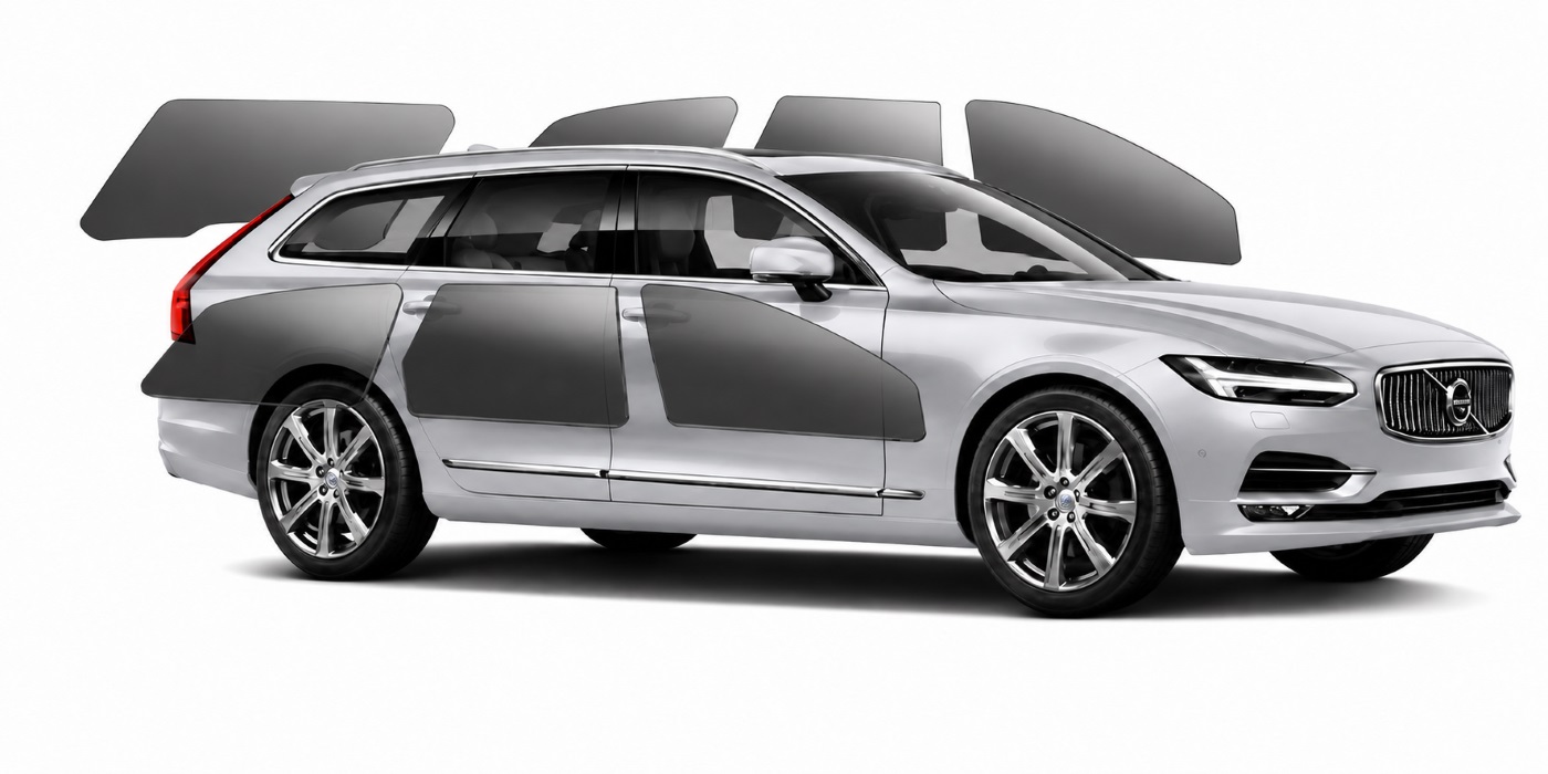 Vorgeschnittene Autosonnenschutzfolie, montiert an einem Volvo V90 von SOYAFILM